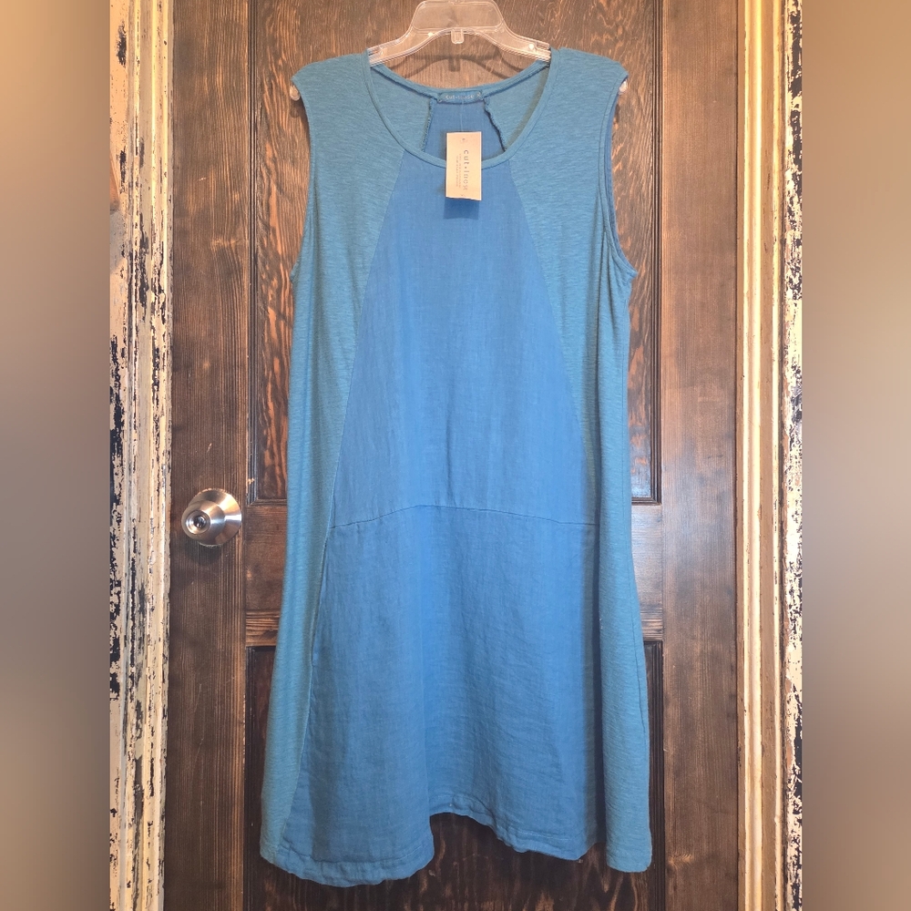 NWT Cut Loose Two Toned Blue Sleeveless Midi Dress Linen Blend Sz XL